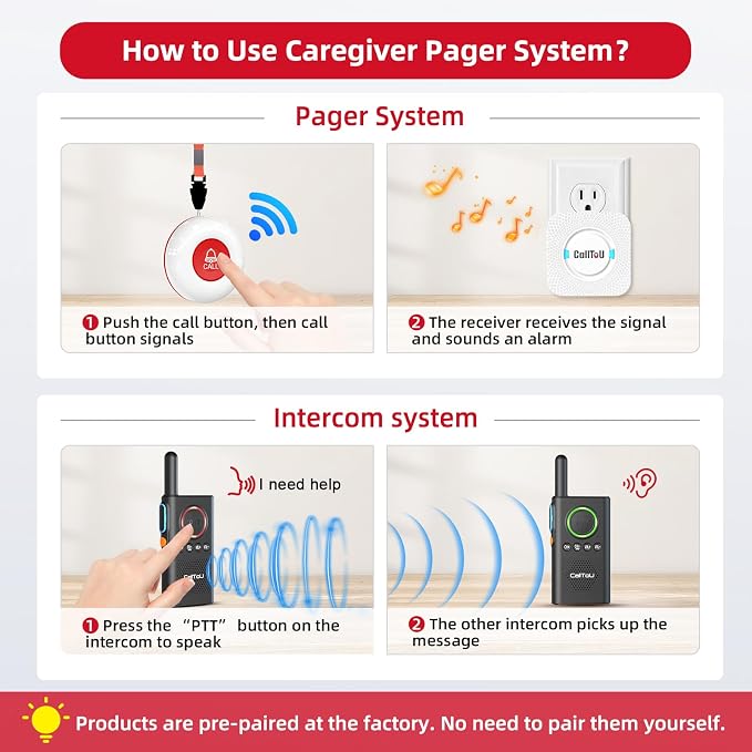 CallToU Caregiver Pager Wireless Alert Button Home Intercom System Long Range 2 - Image 8