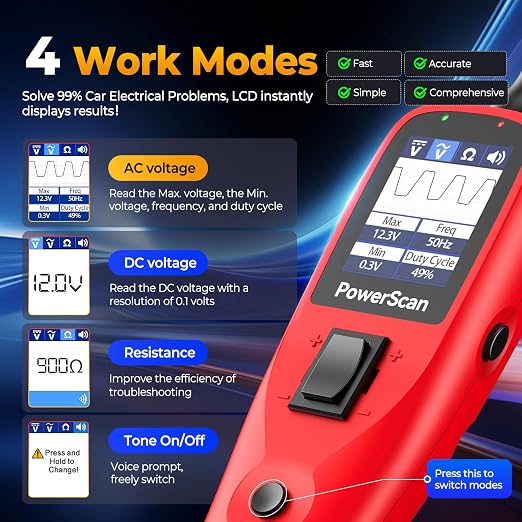 Autel PowerScan PS100 Automotive Circuit Tester 2.0, 12-24V Power Circuit Probe - Image 3