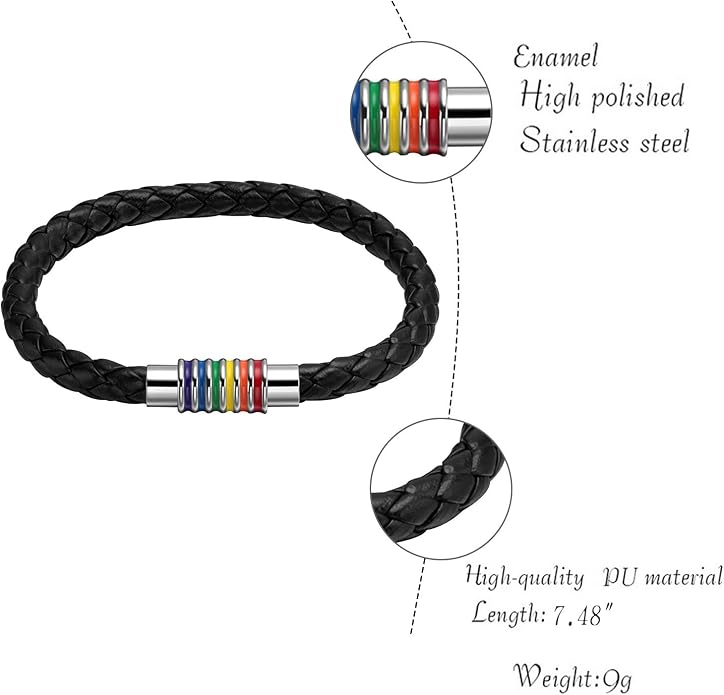 Nanafast Titanium Stainless Steel Rainbow LGBT Pride Bracelet Handmade Braided - Image 4