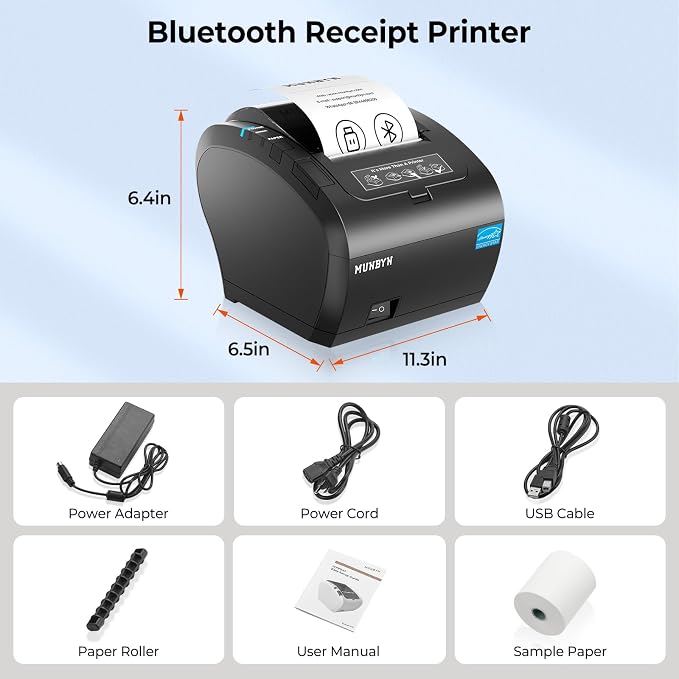 MUNBYN Bluetooth Thermal Receipt Printer P047, 80mm POS Printer, Thermal Printer - Image 6