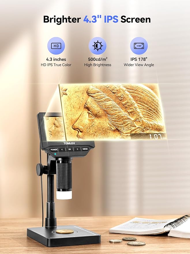 TOMLOV DM4W Microscope with Weighing Scale: 4.3" Digital Coin Microscope with - Image 5