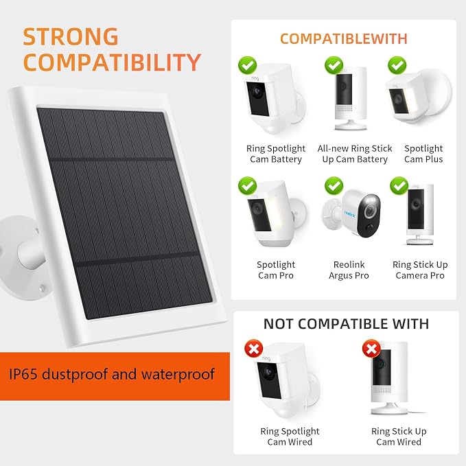 7 Pack IP65 Solar Panel for Rings Camera, 4W Solar Charger Compatible - Image 2