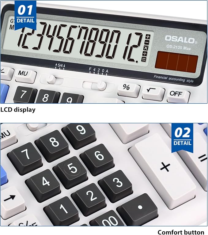 Desktop Calculator Extra Large LCD Display 12-Digit Big Number Accounting - Image 3