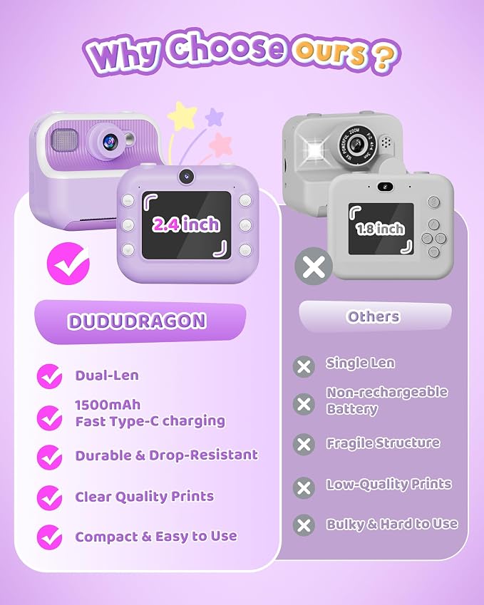 Instant Camera, Front Rear Dual Selfie Kids Camera - Image 6