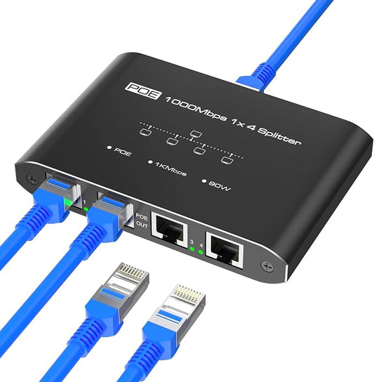 PoE Switch 1 in 4 Out, 4 Port Gigabit PoE Splitter, IEEE 802.3at/af Compliant by Closs
