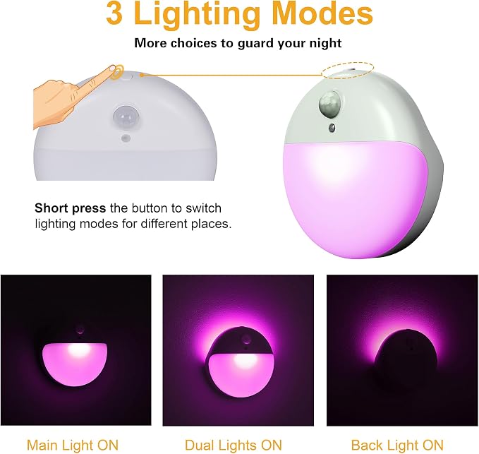 YUNLEX 2 Pack Purple Battery Night Light, Motion Activated Night Light - Image 4