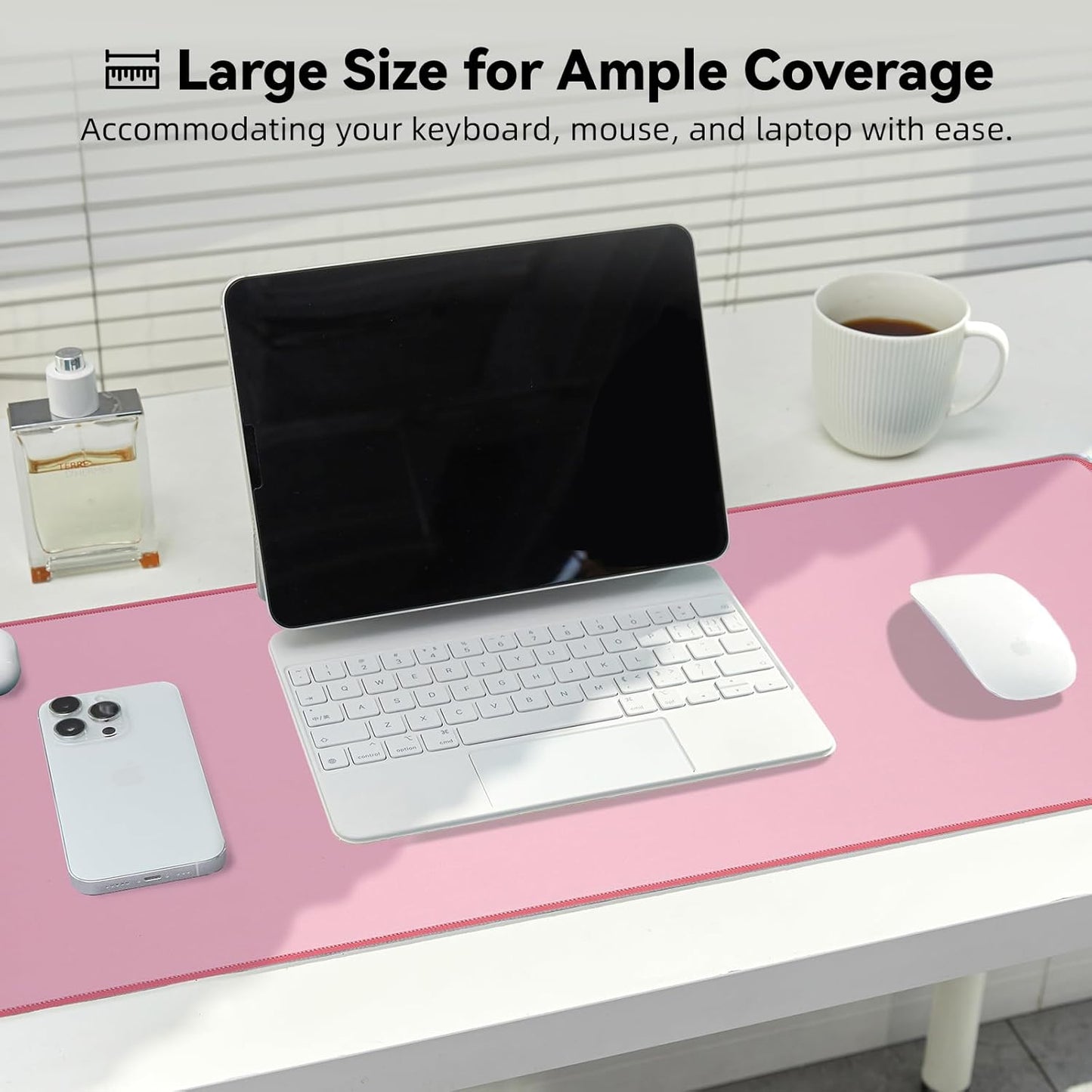 Waterproof Large Gaming Mouse Pad with Durable Stitched Edges, Non-Slip Rubber Base, Smooth Surface Mouse Mat Desk Pad for Home Office Gaming, 27.5"*11.8"*0.08", Dusty Rose