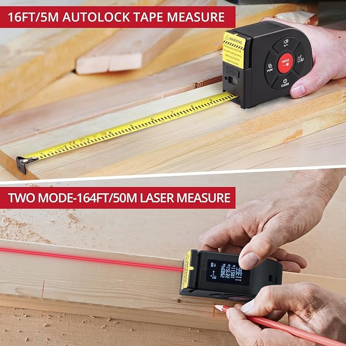 BINTA 2-in-1 Laser Tape Measure, 164Ft/50M Laser Measurement Tool & 16.5Ft/5M - Image 3