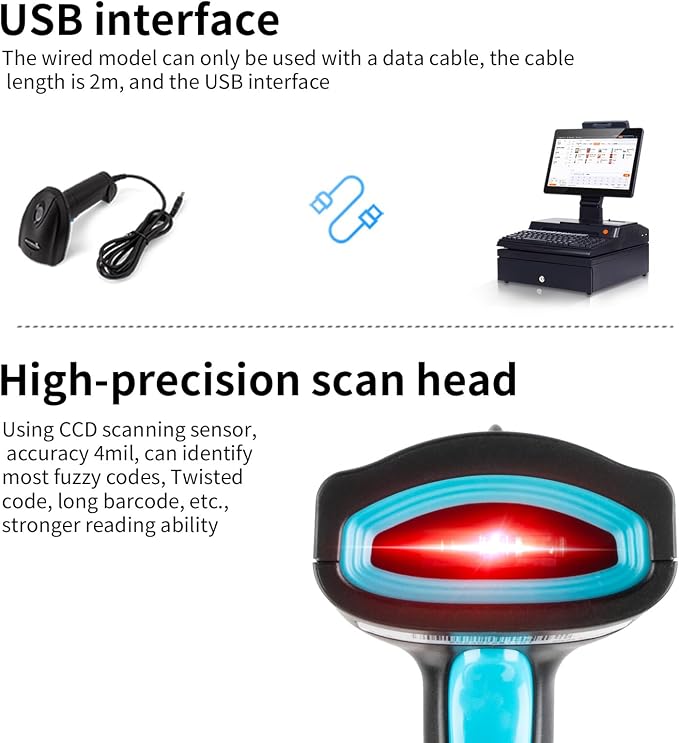Barcode Scanner USB 1D Wired CCD Barcode Reader Supports Screen Scan Bar Code - Image 3