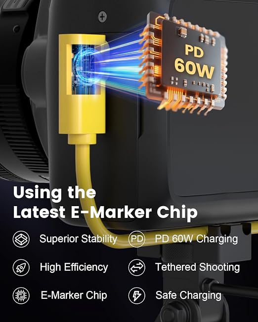Fiber Optic USB C Tethering Cable 25FT, Right Angle 10Gbps USB 3.2 Gen 2 - Image 3
