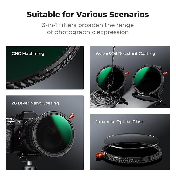 K&F CONCEPT 52mm Black Diffusion Mist Effect 1/4 & Variable ND2-32 & Circular - Image 6