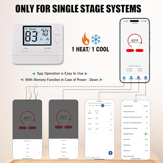 Heagstat WiFi Thermostats for Home Single-Stage 1Heat/ 1Cool, APP Remote Control - Image 4