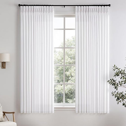 Memory Trained Pinch Pleated Curtains 63 Inches Long, Viral Linen Pinch Pleat by ANRODUO