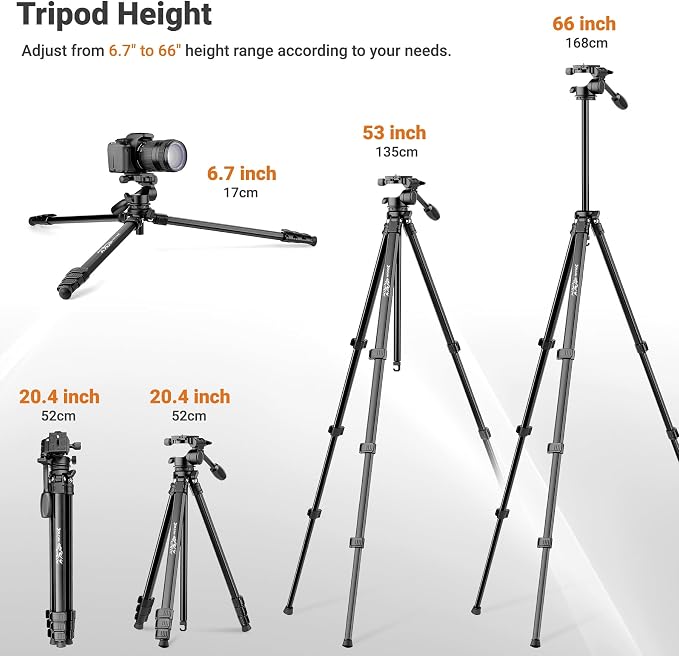 Joilcan 66" Travel Tripod for Camera, Aluminum Compact Tripod - Image 8
