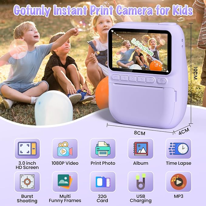 Kids Camera Instant Print, 3.0" HD 32MP Kids Camera Christmas Birthday Gifts - Image 4