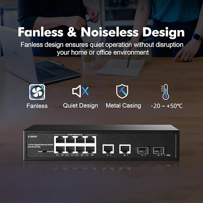 12 Port Gigabit PoE Switch, 8 Ggiabit PoE+, 2 GE Uplink, 2 Gigabit SFP Slot - Image 6