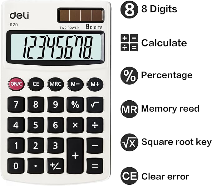 Calculator, Deli Standard Function Basic Calculators, Solar Battery Dual Power - Image 3