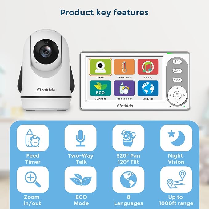 Split-Screen Baby Monitor with 2 Cameras No WiFi, 30H Battery, Pan-Tilt-Zoom - Image 2