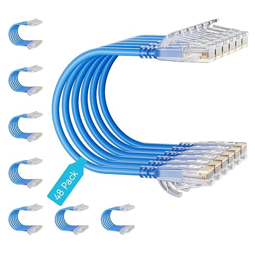 Cat6 Slim Patch Cables 3 Feet 48-Pack Blue, Cat6a Patch Cables 10Gbps 550MHz by Unknown