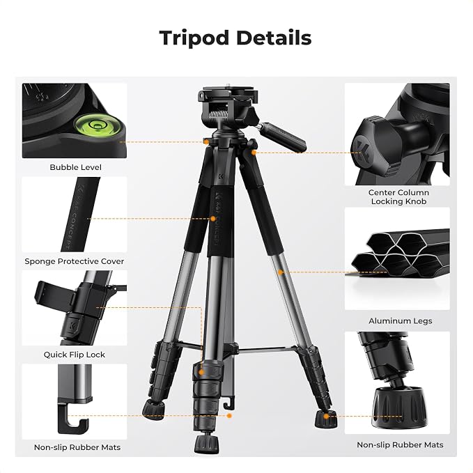 K&F CONCEPT Camera Tripod, Cellphone Clip - Image 9