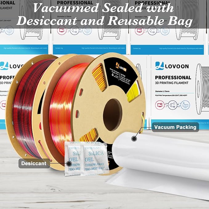 LOVOON Silk PLA 3D Printer Filament Bundle 2 KG, PLA Filament 1.75mm, Shiny - Image 7