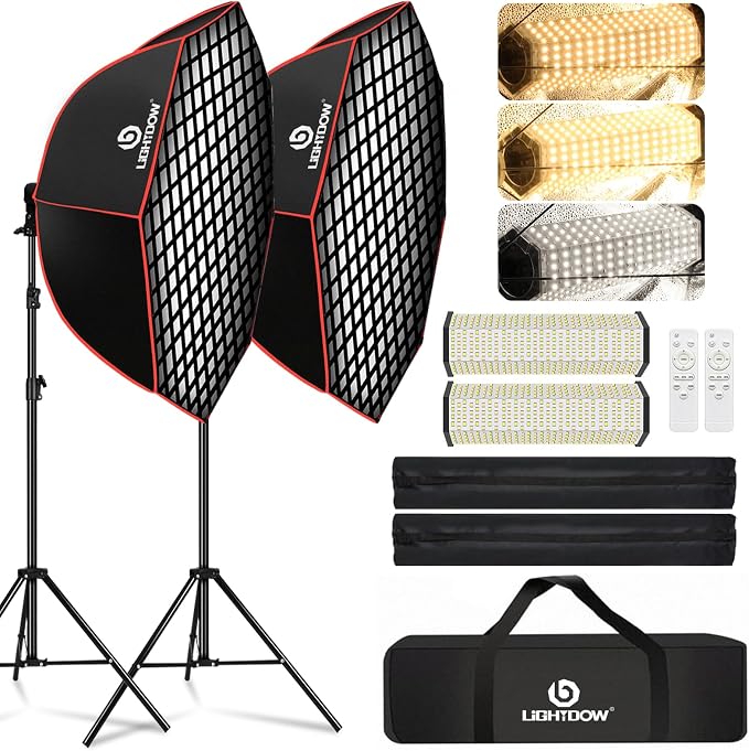 Light Box Photography Lighting Kit:2-Pack 37" Octa Softbox, Honeycomb Grid by Lightdow