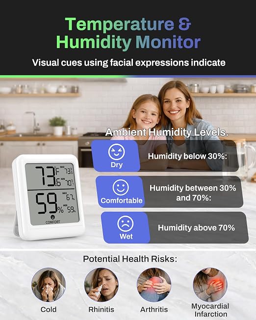 BN-LINK Digital Hygrometer Indoor Room Thermometer, Accurate Temperature and - Image 2