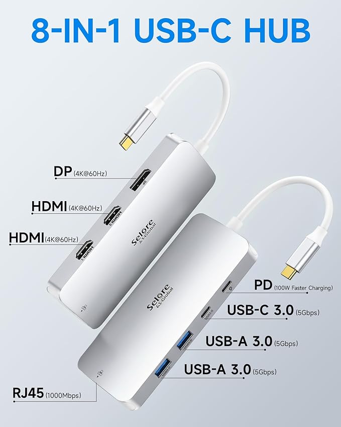 USB C Docking Station Dual Monitor, Selore Docking Station 3 Monitors Triple 4K - Image 2
