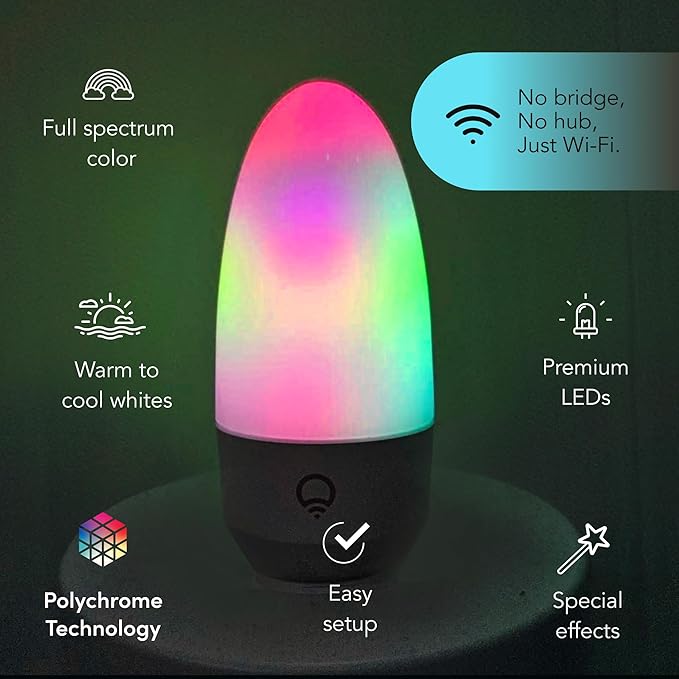 LIFX Color Smart Candle LED Bulb, E26 Base, Wi-Fi RGBW Flame Effect - Image 2