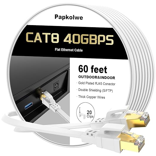 Cat 8 Ethernet Cable 60 ft, Heavy Duty High Speed Cat8 LAN Network Cable by Unknown