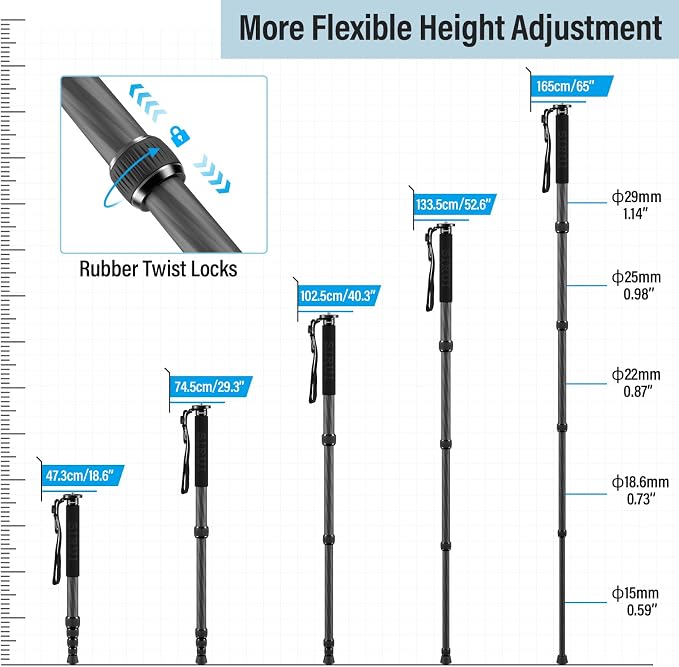 SIRUI Carbon Fiber Monopod for cameras, 6 Sections, Load up 15kg, included - Image 4