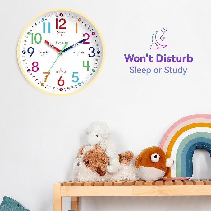 Roymnie Wall Clock 8 Inch for Kids Learning to Tell Time Easily Non Ticking - Image 7