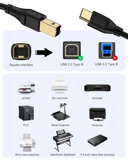 Printer Cable 6ft, Scanner USB C to USB B Cable - Image 7