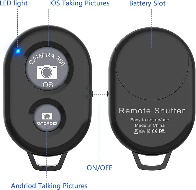 Wireless Camera Remote Shutter for Smartphones, zttopo Wireless Phone Camera - Image 3