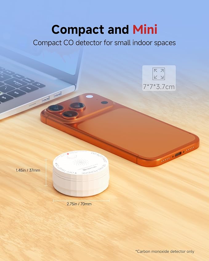 Heiman Carbon Monoxide Detectors, Mini CO Detector Long Battery Operated - Image 4