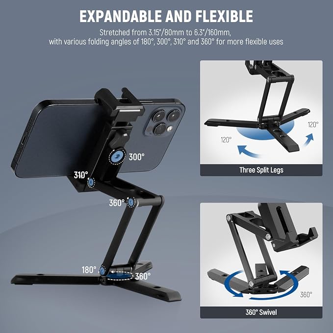 NEEWER Phone Tripod Mount with Cold Shoes, Metal Smartphone Tripod Adapter - Image 2