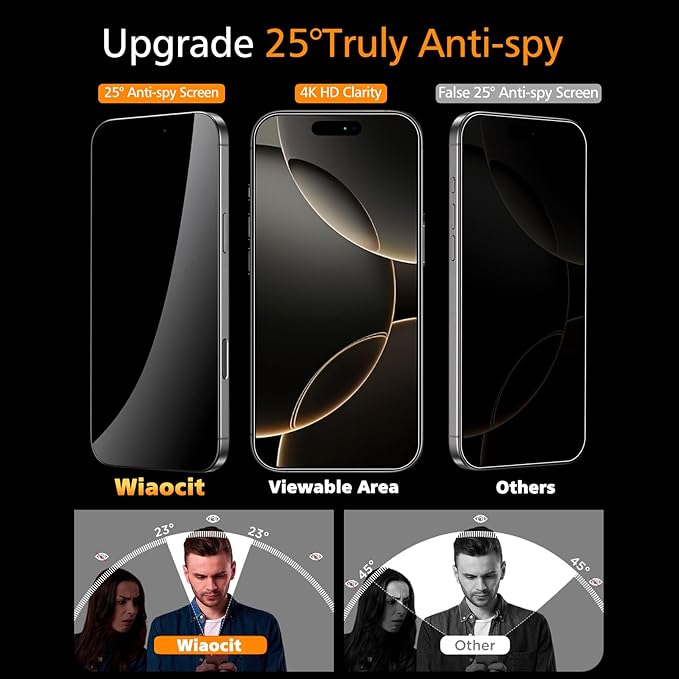 Wiaocit 3 Pack Tempered Glass Privacy Screen Protector - Image 2