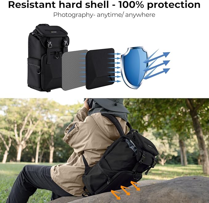 K&F CONCEPT Camera Backpack, Hard Shell Camera Bag, Large Capacity Photography - Image 3