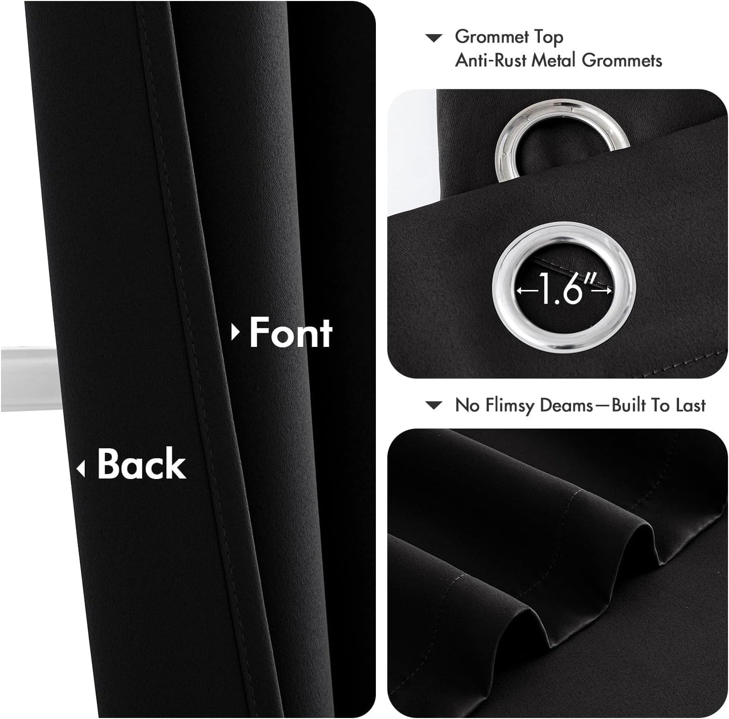 MIULEE Black Blackout Curtains for Bedroom Living Room 96 Inches Long 2 Panels, Thermal Insulated Room Darkening Drapes Solid Grommet Top Noise Reduction Light Blocking Halloween Window Treatments