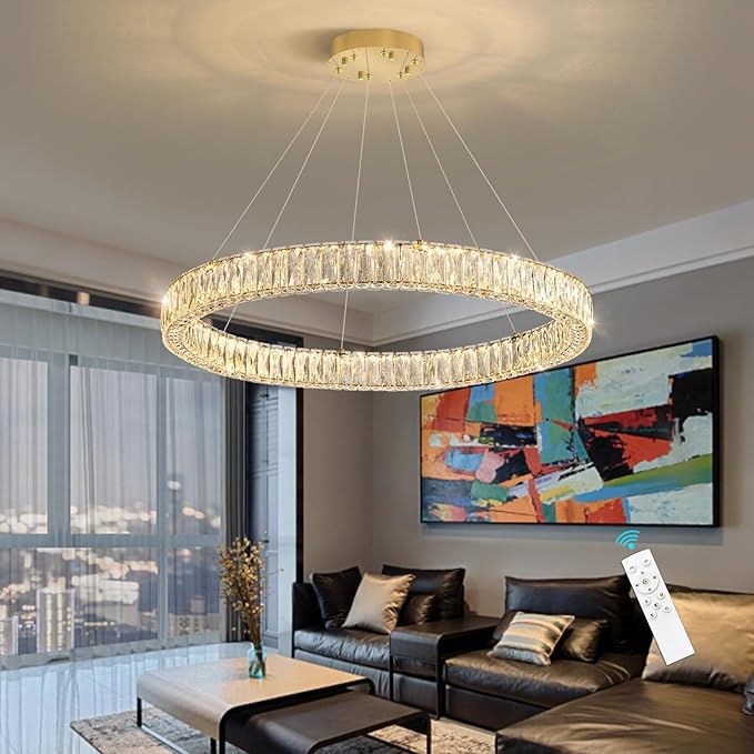 HAIXIANG Modern Crystal Chandelier Dimmable LED Ring Pendant Chandeliers Light by HAIXIANG