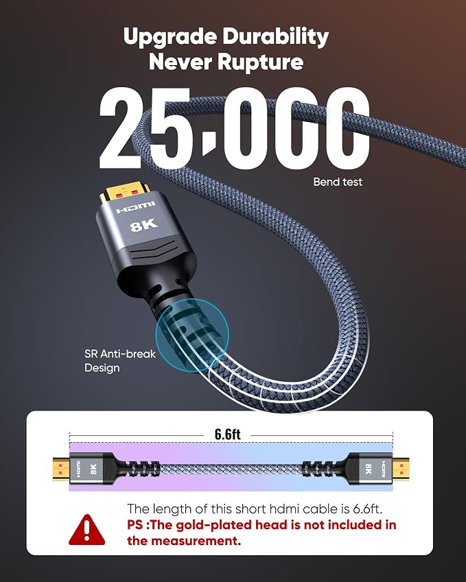 Highwings 8K 10K 4K HDMI Cable 48Gbps 6.6FT/2M, Certified Ultra High Speed 2.1 - Image 5