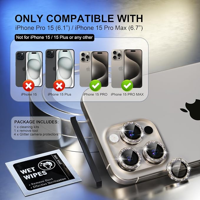 Choiche Compatible for iPhone 15 Pro/iPhone 15 Pro Max Camera Lens Protector - Image 2