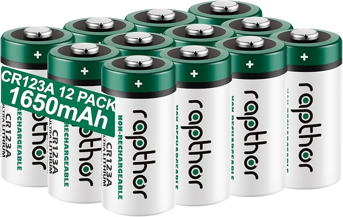 rapthor CR123A Lithium Batteries 3V 12 Pack 1650mAh High Capacity CR123 CR17345 by rapthor