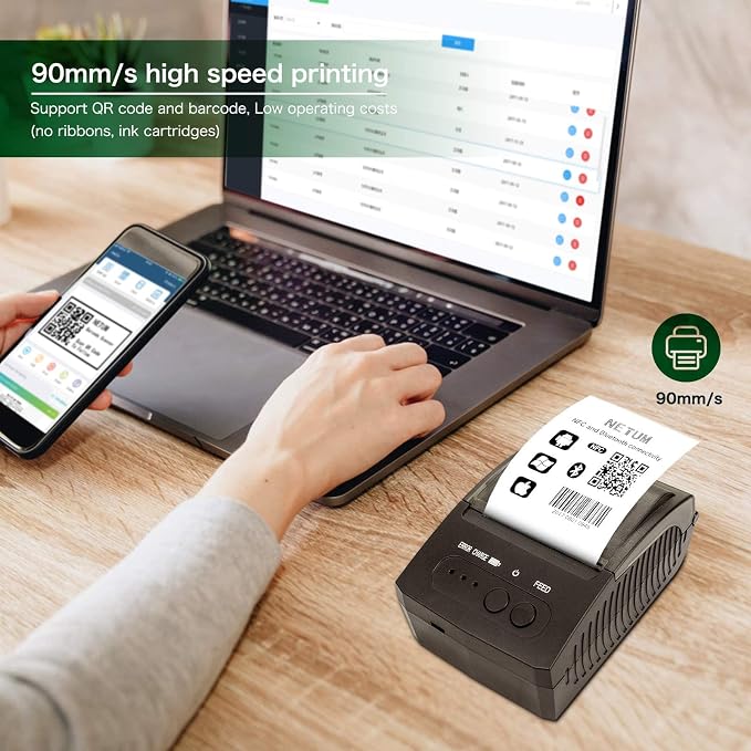 NETUM Bluetooth Receipt Printer, Portable 58mm Mini Thermal Pos Printer - Image 4