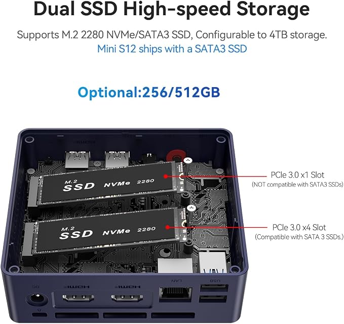 Beelink Mini PC, Mini S12 Intel 12th Gen 4-Core N95, Mini Computer 12GB LPDDR5 - Image 5