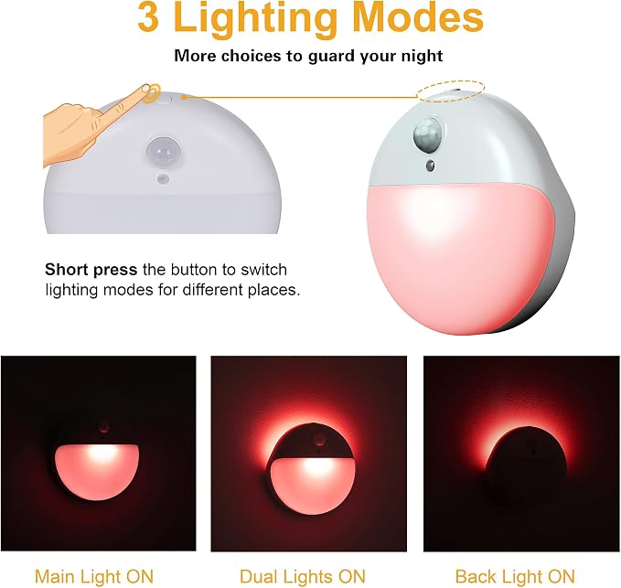 YUNLEX 2 Pack Red Night Light, Battery Operated Night Light, 2.6" Small Sticky - Image 2