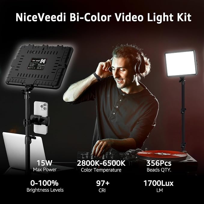 NiceVeedi 1-Pack Photography Lighting Kit, 2800-6500K Bi-Color LED Video Light - Image 2