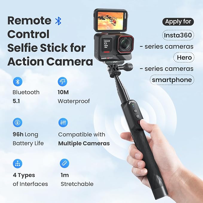 Remote Control Selfie Stick Rechargeable Waterproof 100CM Stretchable Compatible - Image 2