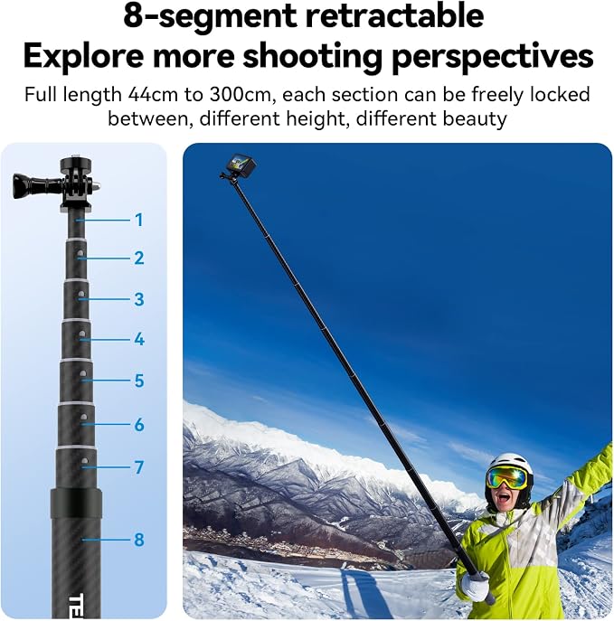 TELESIN G3 Selfie Stick Pole Long Invisible, Carbon Fiber Waterproof Underwater - Image 4