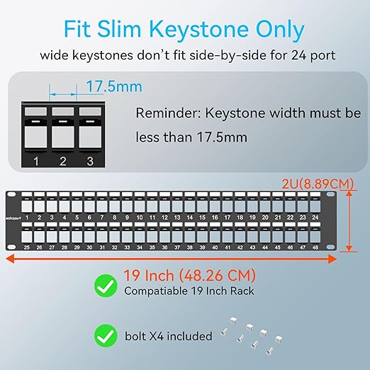 Sokqovt 48 Port Blank Keystone Patch Panel - Image 3